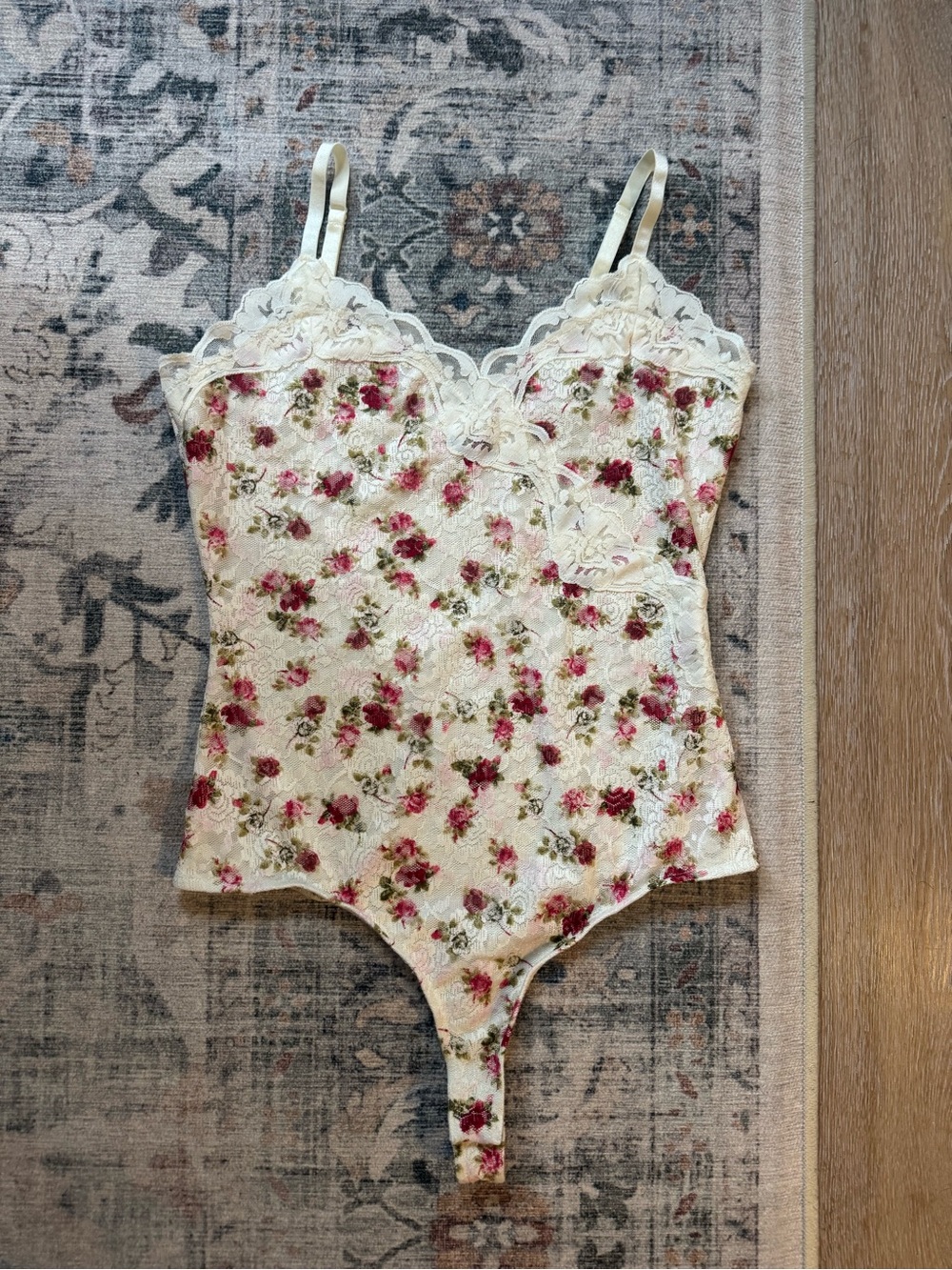 Guess Lace Cami Bodysuit Ivory Floral Print Small Vintage Country Boho Tank